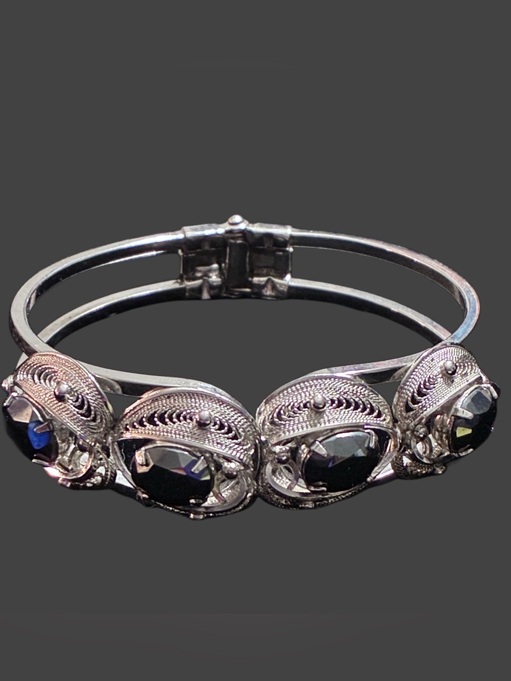 Vintage Sterling Silver Sorrento Hinged Hematite Bracelet